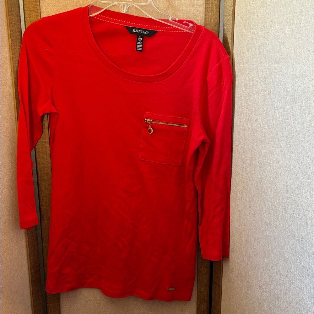 FINAL MARKDOWN Ellen Tracy Women's Vibrant Red Long Sleeve Top small